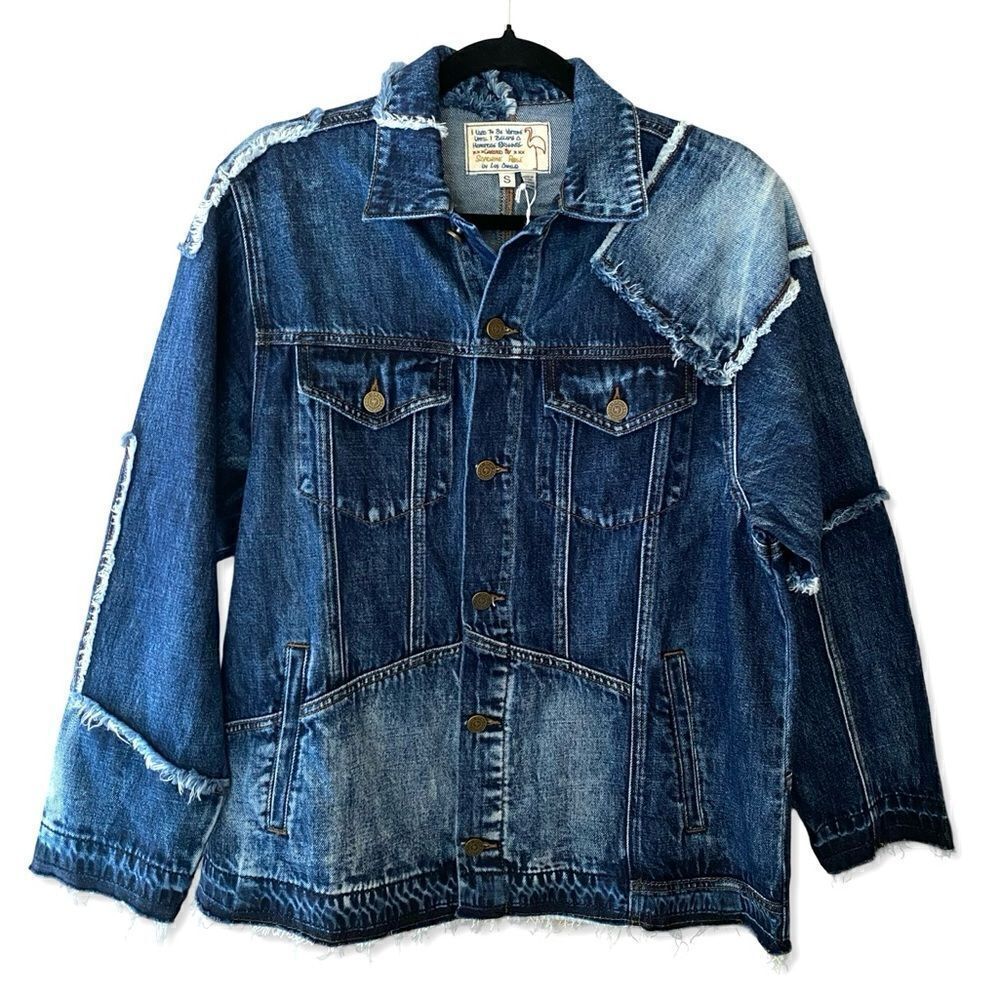 Free People x Sandrine Rose denim patchwork trucker jacket oversized vintage NWT